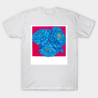 Bloom wherever you are - blue and hot pink peonies T-Shirt